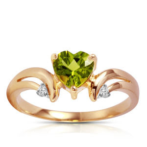 14K. SOLID GOLD RING WITH DIAMONDS & PERIDOT (Rose Gold)